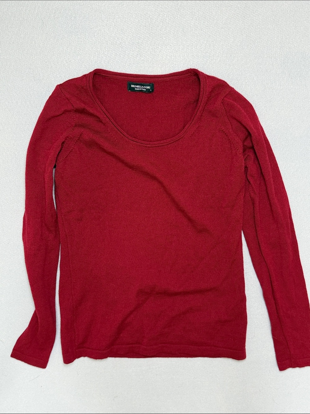 Brunello Gori Women's Crimson Scoop Neck Long Sleeve Tee 100% merino wool